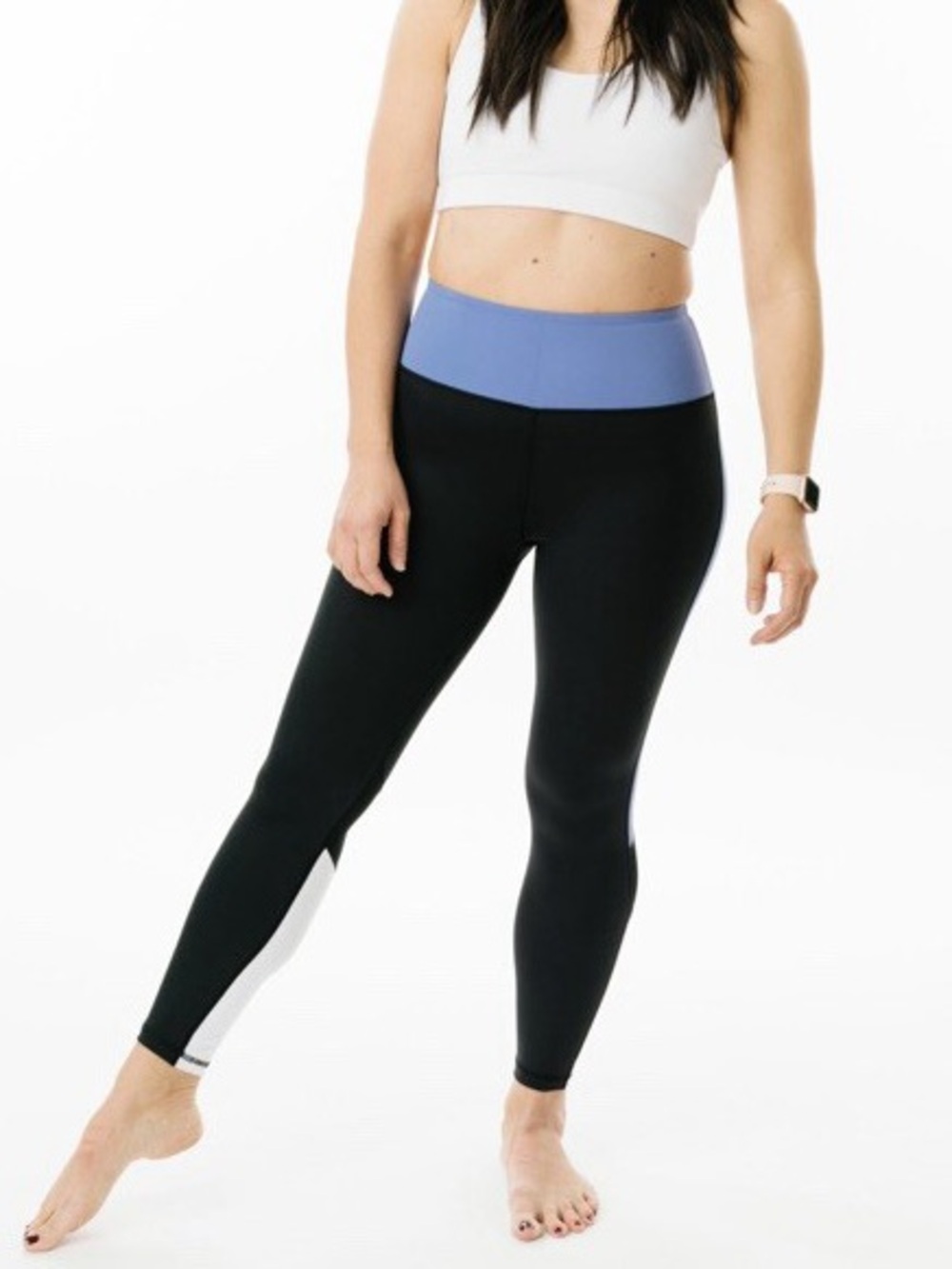 ZYIA Black Leggings with Blue Waistband and White Ankle Accent